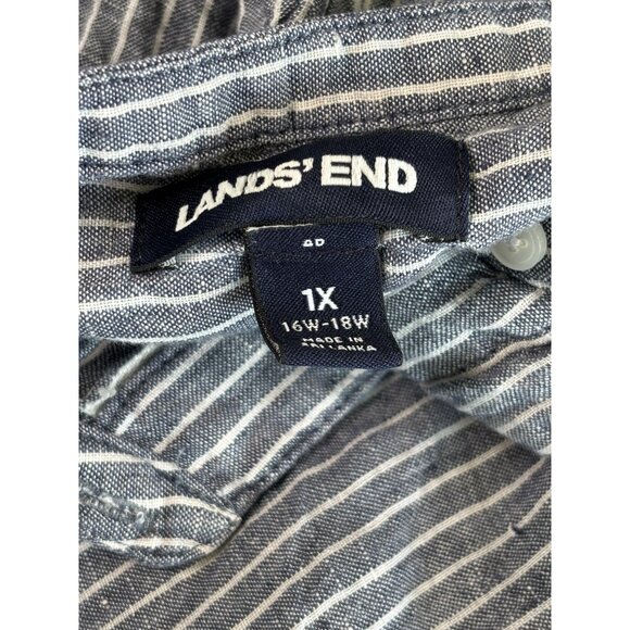 Lands End Womens 1X Blue & White Striped Button-Down Long Sleeve Shirt Top - Picture 4 of 8